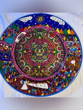 16” Hand Painted Mexican Terracotta Folk Art Wall Piece